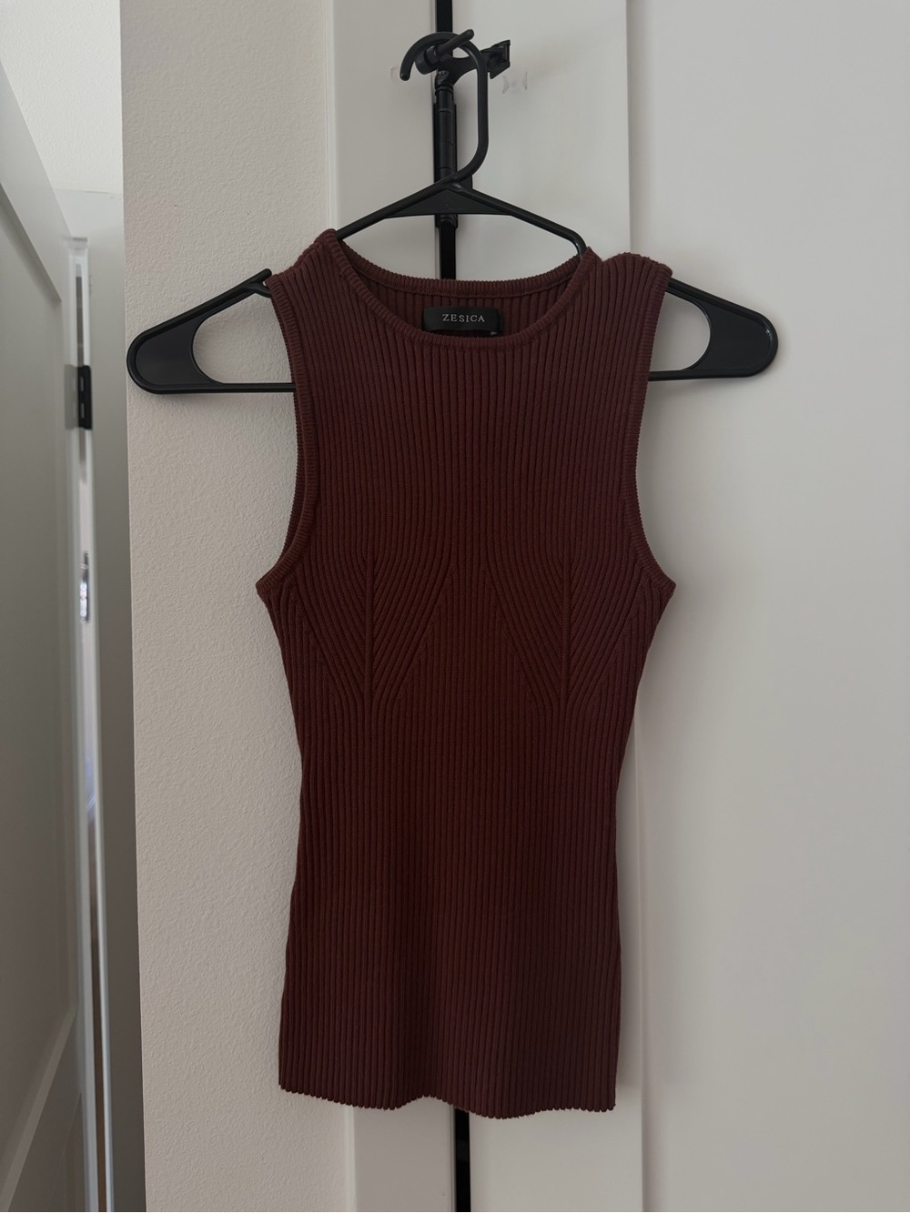 Sleeveless Ribbed Tank Top in Deep Brown by Zesica